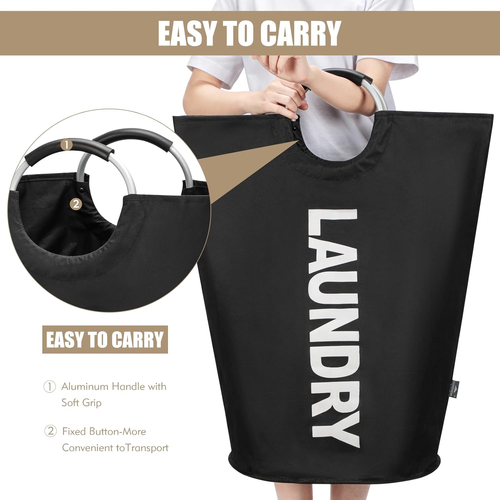 Extra-Thick Waterproof Foldable Laundry Hamper with Aluminum Handles