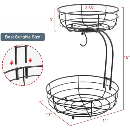 3-in-1 Fruit Basket with Banana Hanger – Strong Metal Kitchen Organizer