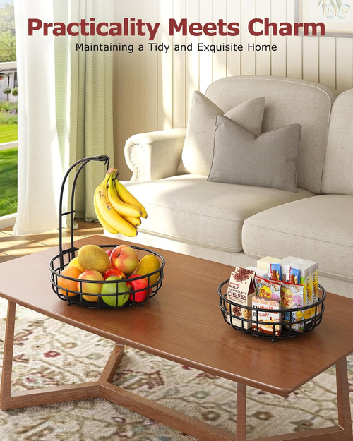 3-in-1 Fruit Basket with Banana Hanger – Strong Metal Kitchen Organizer