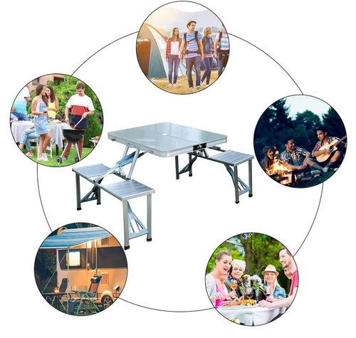 ALL-IN-ONE 4-Seat Folding  Table Set with Umbrella Hole