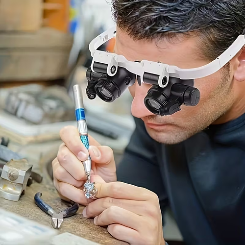 LED Head-Wearing Professional Magnifier – 8X 15X 23X Adjustable with Dual Lights