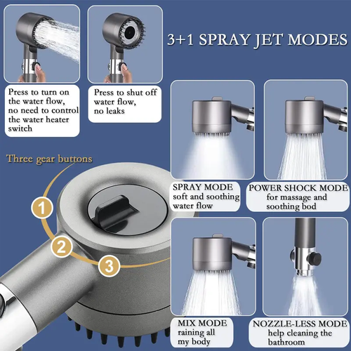 4-in-1 High Pressure Shower Head – Strong Flow & Water Saving