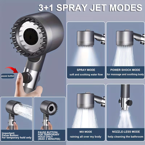 4-in-1 High Pressure Shower Head – Strong Flow & Water Saving