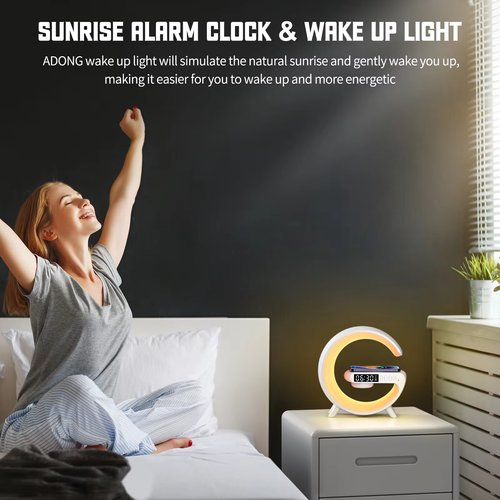 Wireless BT Speakers With Wireless Fast Charging, Rhythm RGB Light, Bar Smart Light, Sunrise Alarm Clock, Wake Up Light For Bedrooms, Dimmable Table Lamp