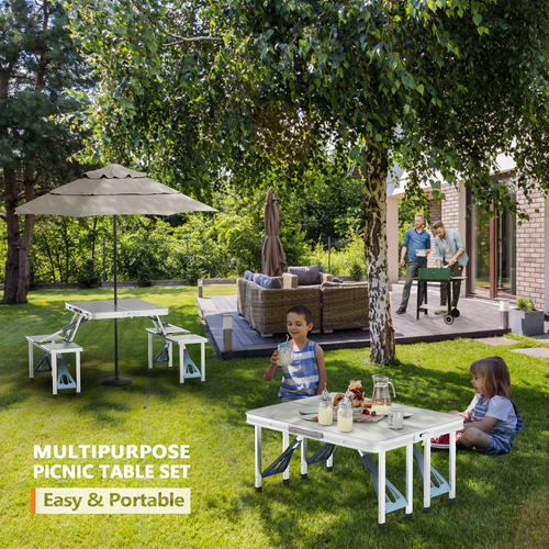 ALL-IN-ONE 4-Seat Folding  Table Set with Umbrella Hole