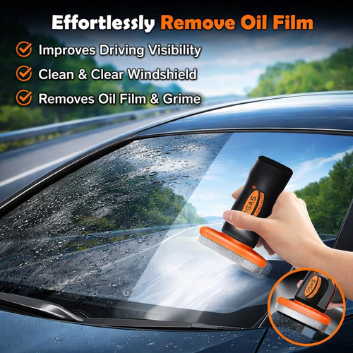 Car Glass Oil Film Remover Kit – Rainproof  Cleaner with Easy Roll-On Applicator