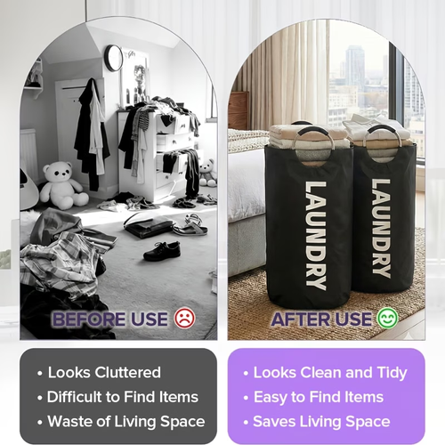 Extra-Thick Waterproof Foldable Laundry Hamper with Aluminum Handles