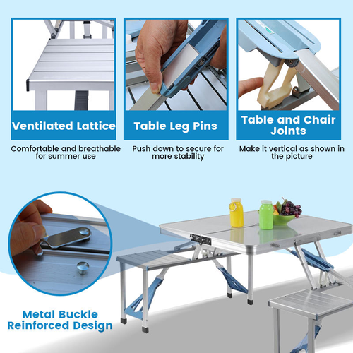 ALL-IN-ONE 4-Seat Folding  Table Set with Umbrella Hole