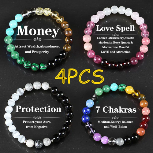 4PCS Energy Stone Bracelets – Wealth, Love & Protection Set