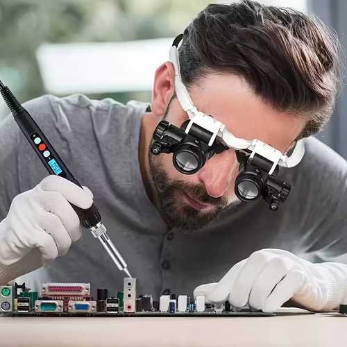 LED Head-Wearing Professional Magnifier – 8X 15X 23X Adjustable with Dual Lights