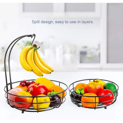 3-in-1 Fruit Basket with Banana Hanger – Strong Metal Kitchen Organizer