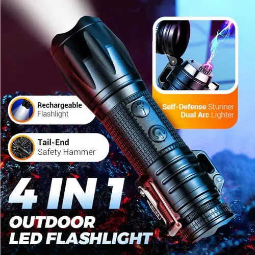 4-in-1 Outdoor Safety Flashlight — Rechargeable & Multi-Use