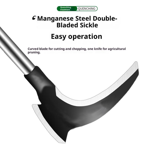 Double-Bladed Manganese Steel Sickle — Power Cutting Tool for Farming & Bush Clearing