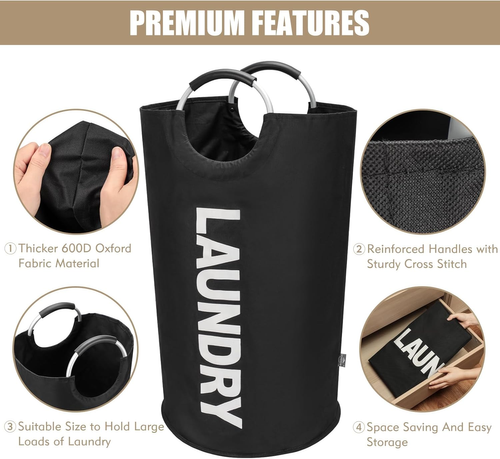 Extra-Thick Waterproof Foldable Laundry Hamper with Aluminum Handles