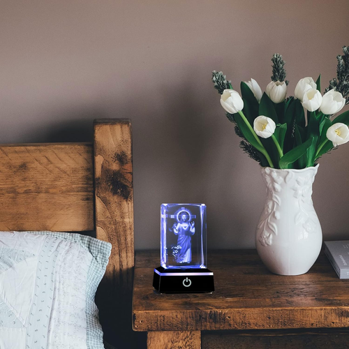 3D Crystal Cross Jesus Figurine with Colorful LED Light Base – Faith Home Decor Gift