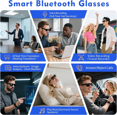 Smart AI Camera Glasses – HD Recording, Bluetooth Call & Real-Time Translation