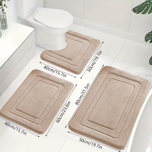 3-piece high-quality memory foam bathroom carpet set - anti-slip, highly absorbent and quick-drying