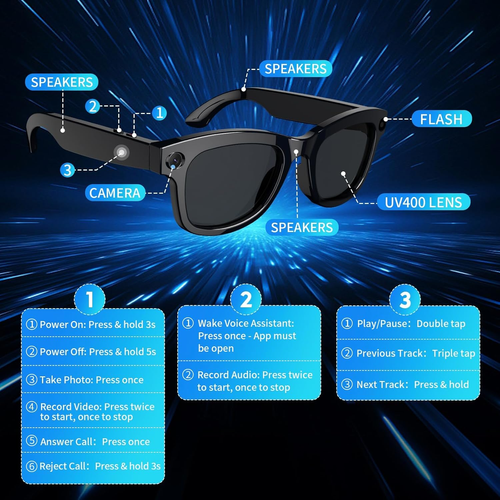 Smart AI Camera Glasses – HD Recording, Bluetooth Call & Real-Time Translation