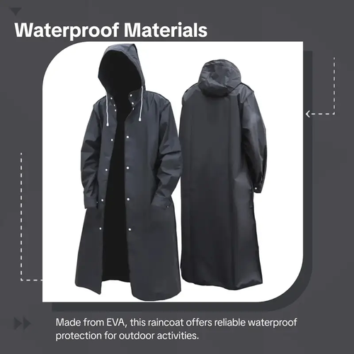 Unisex Black EVA Waterproof Raincoat – Lightweight Hooded Rain Protection