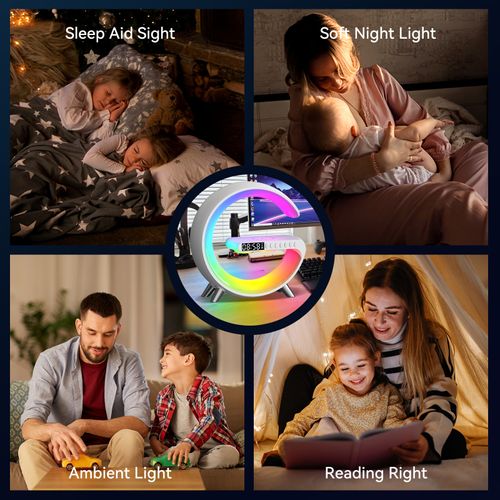 Wireless BT Speakers With Wireless Fast Charging, Rhythm RGB Light, Bar Smart Light, Sunrise Alarm Clock, Wake Up Light For Bedrooms, Dimmable Table Lamp