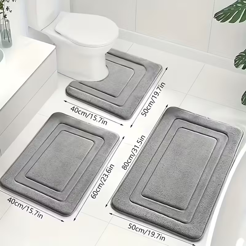 3-piece high-quality memory foam bathroom carpet set - anti-slip, highly absorbent and quick-drying