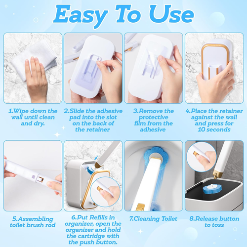 Disposable Toilet Cleaning Brush - Toilet Bowl Cleaner Wand and Holder Set with 18 Refills