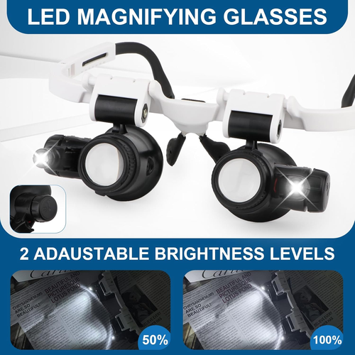 LED Head-Wearing Professional Magnifier – 8X 15X 23X Adjustable with Dual Lights