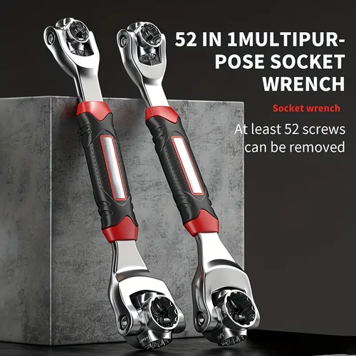 52-in-1 Multi-Function Socket Wrench with Non-Slip Ergonomic Handle & Torque Wrench -  8 Sockets (Metric & SAE), 360° Rotating Head for Car Tire Removal, Automotive Repair Tool for Mechanics & DIY , Vehicle Maintenance, Professionalgrade Tool, Precision Engineering, Home Garage Tools, Power Tools, Mechanics And Technicians, Motorcycle Repair, Sleek Tool Design, Corrosionresistant Material