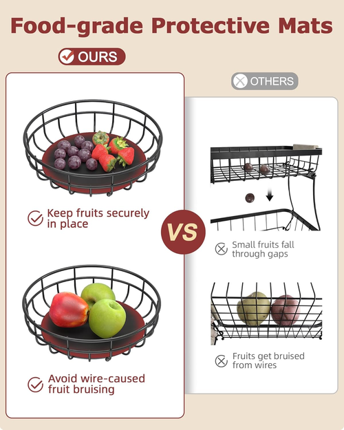 3-in-1 Fruit Basket with Banana Hanger – Strong Metal Kitchen Organizer