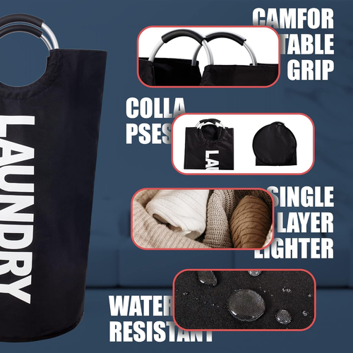 Extra-Thick Waterproof Foldable Laundry Hamper with Aluminum Handles