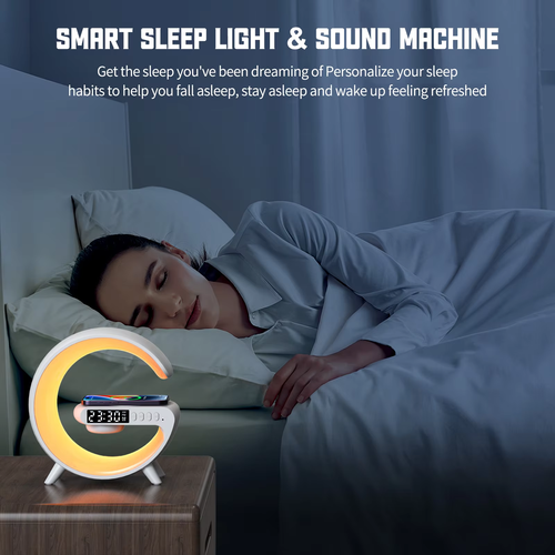 Wireless BT Speakers With Wireless Fast Charging, Rhythm RGB Light, Bar Smart Light, Sunrise Alarm Clock, Wake Up Light For Bedrooms, Dimmable Table Lamp