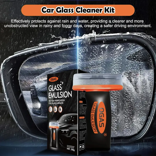 Car Glass Oil Film Remover Kit – Rainproof  Cleaner with Easy Roll-On Applicator