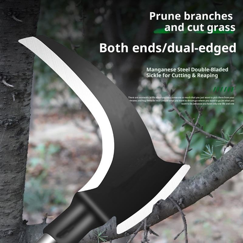 Double-Bladed Manganese Steel Sickle — Power Cutting Tool for Farming & Bush Clearing