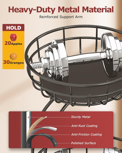 3-in-1 Fruit Basket with Banana Hanger – Strong Metal Kitchen Organizer