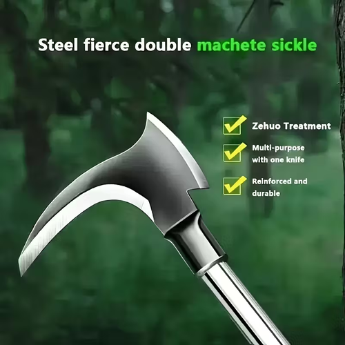 Double-Bladed Manganese Steel Sickle — Power Cutting Tool for Farming & Bush Clearing