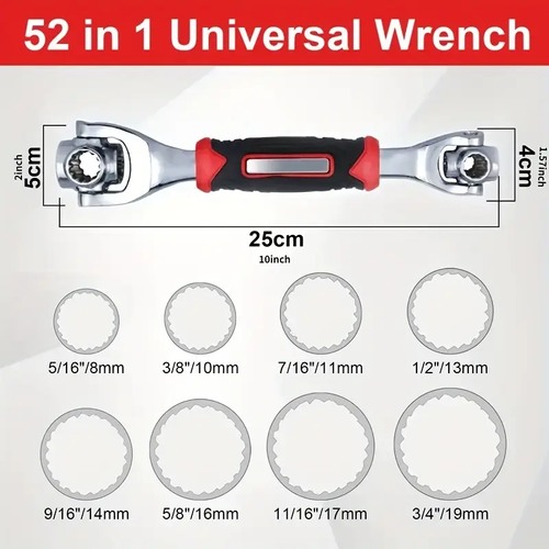 52-in-1 Multi-Function Socket Wrench with Non-Slip Ergonomic Handle & Torque Wrench -  8 Sockets (Metric & SAE), 360° Rotating Head for Car Tire Removal, Automotive Repair Tool for Mechanics & DIY , Vehicle Maintenance, Professionalgrade Tool, Precision Engineering, Home Garage Tools, Power Tools, Mechanics And Technicians, Motorcycle Repair, Sleek Tool Design, Corrosionresistant Material