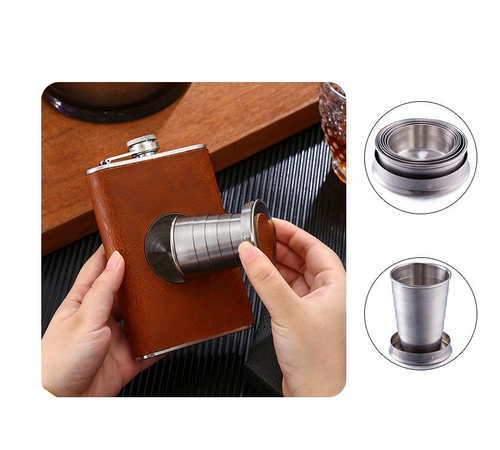 Wine Portable Flask with Collapsible Cup & Funnel | 2-in-1 Drink On-The-Go
