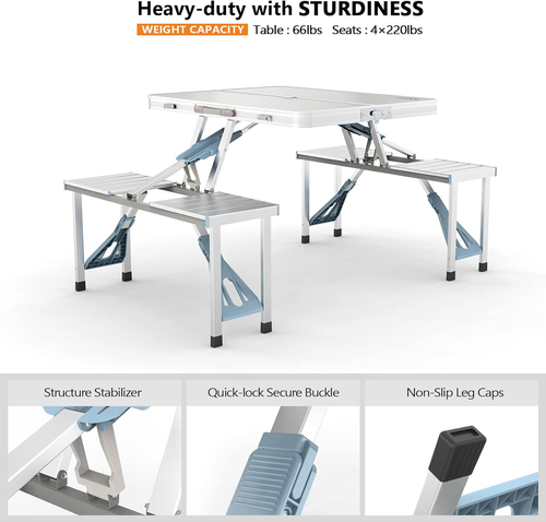 ALL-IN-ONE 4-Seat Folding  Table Set with Umbrella Hole