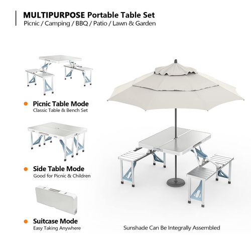 ALL-IN-ONE 4-Seat Folding  Table Set with Umbrella Hole