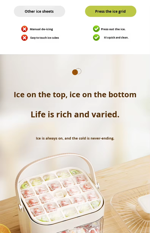 A Portable Ice Tray That Can Make 25-50 Ice Cubes, Featuring an Easy-Press Lid And a Dual-Layer, Two-In-One Ice Cube Storage Tray, Making It Perfect for Pairing with Coffee And Cold Drinks, And It Makes an Excellent Gift for Family And Friends.