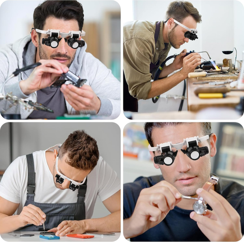 LED Head-Wearing Professional Magnifier – 8X 15X 23X Adjustable with Dual Lights