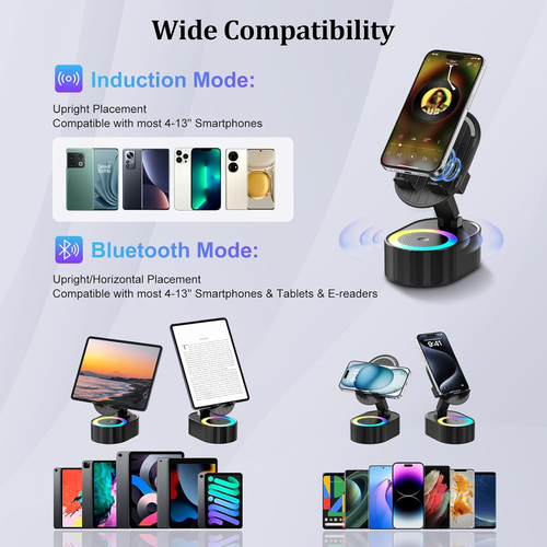 5-in-1 Smart Phone Stand with Bluetooth Speaker & Charging