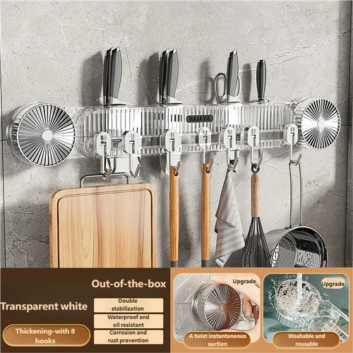 Heavy-Duty Suction Wall Rack with 8 Hooks | No-Drill,Storage Solution