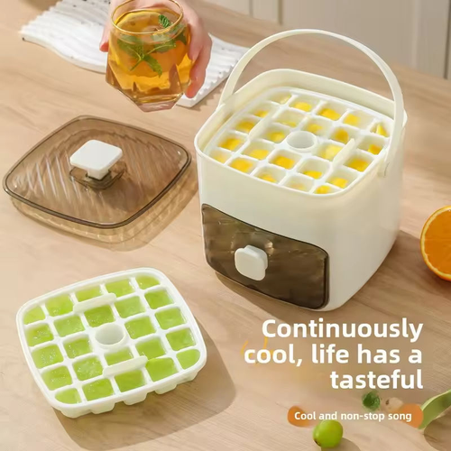A Portable Ice Tray That Can Make 25-50 Ice Cubes, Featuring an Easy-Press Lid And a Dual-Layer, Two-In-One Ice Cube Storage Tray, Making It Perfect for Pairing with Coffee And Cold Drinks, And It Makes an Excellent Gift for Family And Friends.