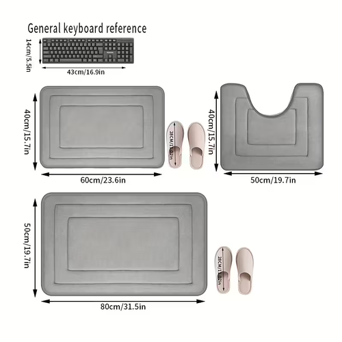 3-piece high-quality memory foam bathroom carpet set - anti-slip, highly absorbent and quick-drying
