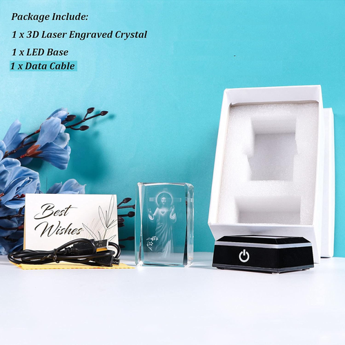3D Crystal Cross Jesus Figurine with Colorful LED Light Base – Faith Home Decor Gift