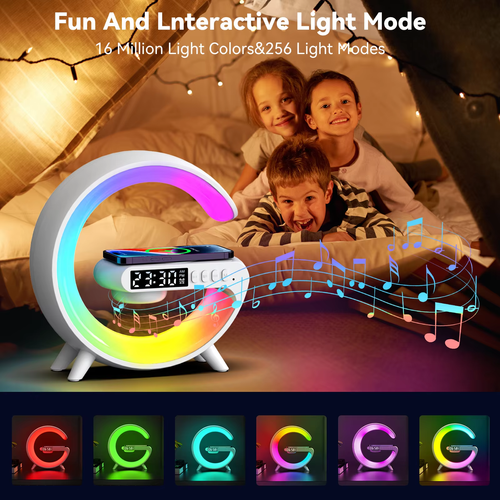 Wireless BT Speakers With Wireless Fast Charging, Rhythm RGB Light, Bar Smart Light, Sunrise Alarm Clock, Wake Up Light For Bedrooms, Dimmable Table Lamp