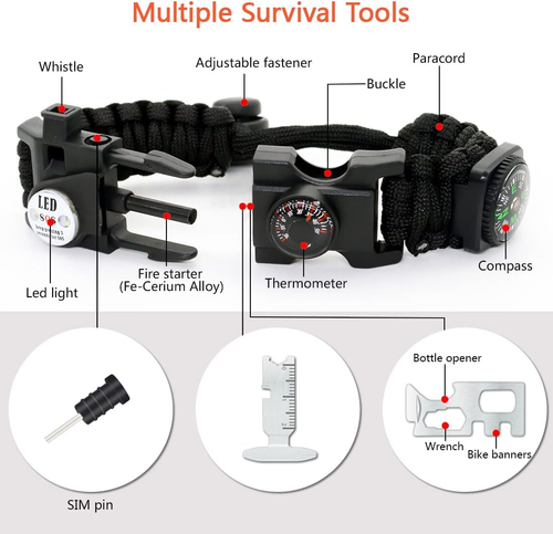 🛒 Buy 1, Get 1 FREE‼️Limited-time offer⏳20 in 1 Survival Paracord Bracelet with LED & Fire Starter