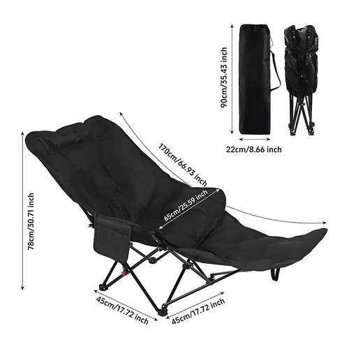 Premium Adjustable Foldable Lounge Chair with Side Pocket