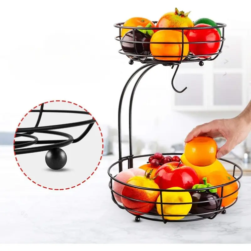 3-in-1 Fruit Basket with Banana Hanger – Strong Metal Kitchen Organizer